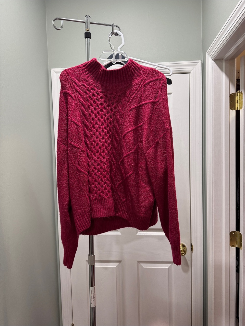 GAP Cable Knit Mock Neck Sweater in Raspberry